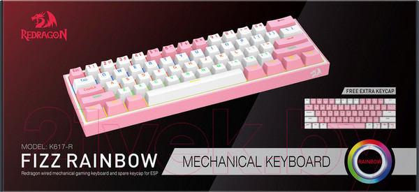 Изображение товара Клавиатура Redragon Fizz / 70672 (розовый/белый)