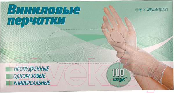 Изображение товара Перчатки одноразовые Merida Виниловые неопудренные VPF-L (100шт)