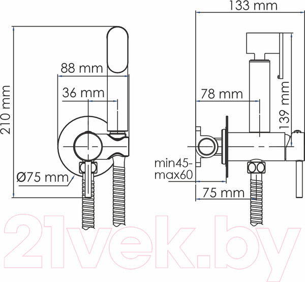 Изображение товара Гигиенический душ со смесителем Wasserkraft A70638 (с гигиенической лейкой)