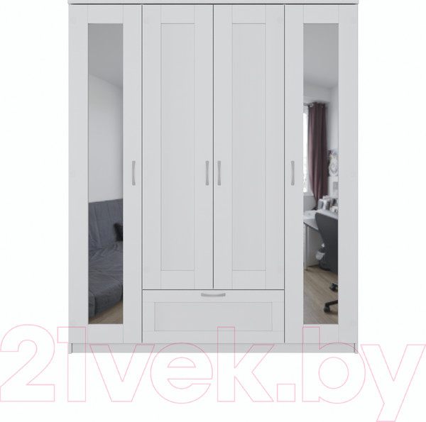 Изображение товара Шкаф Mio Tesoro Сириус 4-х створчатый 1 ящик с 2-мя зеркалами 2.02.01.042.1 (белый)