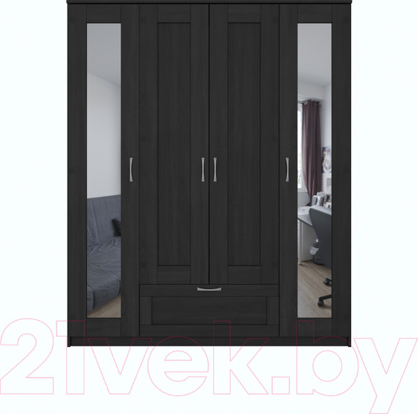 Изображение товара Шкаф Mio Tesoro Сириус 4-х створчатый 1 ящик с 2-мя зеркалами 2.02.01.042.5 (дуб венге)