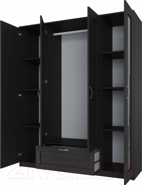 Изображение товара Шкаф Mio Tesoro Сириус 4-х створчатый 1 ящик с 2-мя зеркалами 2.02.01.042.5 (дуб венге)