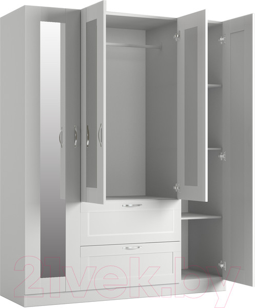 Изображение товара Шкаф Mio Tesoro Сириус 4-х створчатый 2 ящика с 2-мя зеркалами 2.02.01.092.1 (белый)