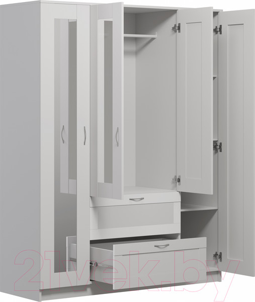 Изображение товара Шкаф Mio Tesoro Сириус 4-х створчатый 2 ящика с 2-мя зеркалами 2.02.01.092.1 (белый)