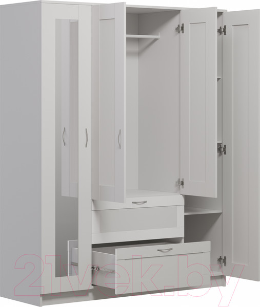 Изображение товара Шкаф Mio Tesoro Сириус 4-х створчатый 2 ящика с 2-мя зеркалами 2.02.01.092.1 (белый)