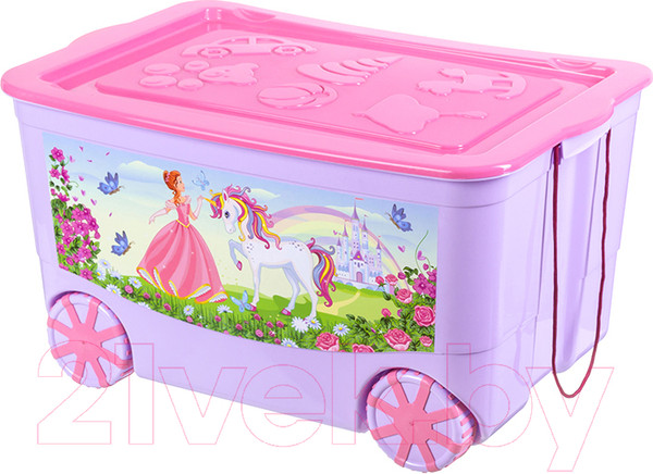 Изображение товара Ящик для хранения El Casa KidsBox Принцесса и единорог / 640331 (лавандовый с розовой крышкой)