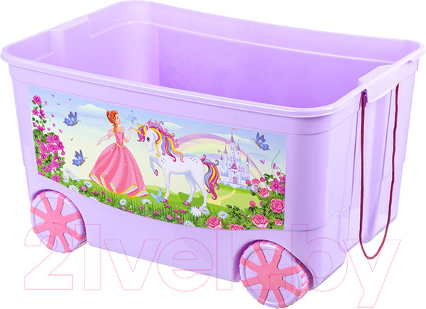 Изображение товара Ящик для хранения El Casa KidsBox Принцесса и единорог / 640331 (лавандовый с розовой крышкой)