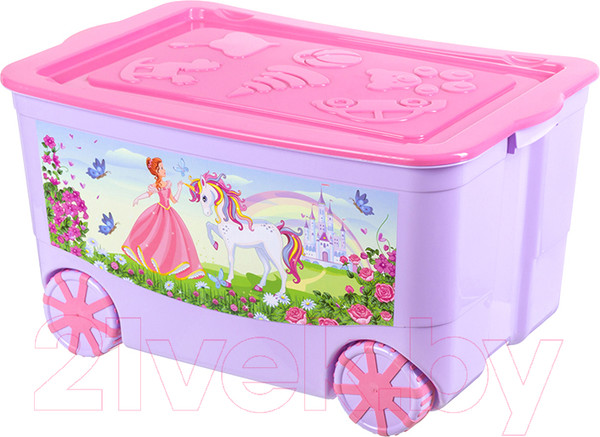 Изображение товара Ящик для хранения El Casa KidsBox Принцесса и единорог / 640331 (лавандовый с розовой крышкой)
