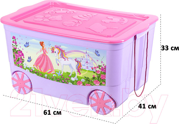 Изображение товара Ящик для хранения El Casa KidsBox Принцесса и единорог / 640331 (лавандовый с розовой крышкой)