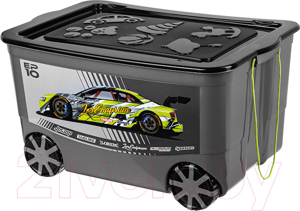 Изображение товара Ящик для хранения El Casa KidsBox Спорткар / 640334 (серый с черной крышкой)