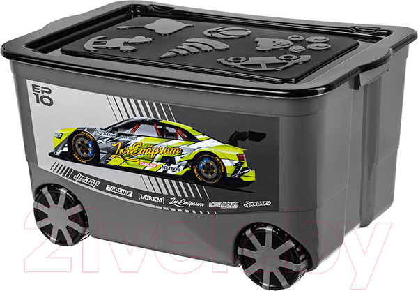Изображение товара Ящик для хранения El Casa KidsBox Спорткар / 640334 (серый с черной крышкой)
