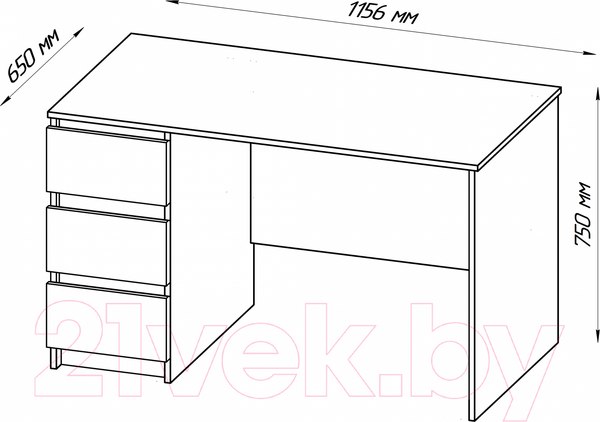 Изображение товара Письменный стол Mio Tesoro Кастор 3 ящика 116x65 2.03.06.090.4 (серый)