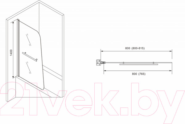 Изображение товара Стеклянная шторка для ванны Abber Ewiges Wasser AG50080B