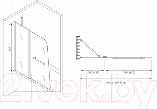 Изображение товара Стеклянная шторка для ванны Abber Ewiges Wasser AG50100B