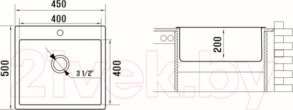Изображение товара Мойка кухонная Ukinox Лофт LOB450.500-GT10P