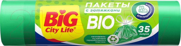 Изображение товара Пакеты для мусора Big City Life 51x53 с завязками биоразлагаемые 35л (15шт)
