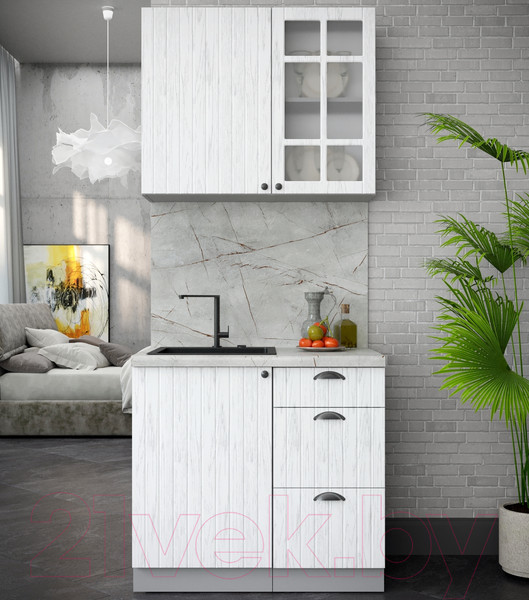 Изображение товара Кухонный гарнитур Интерлиния Берес 0.9А (дуб полярный/дуб полярный/серый каспий)