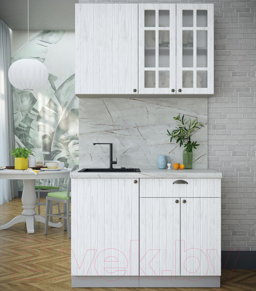 Изображение товара Кухонный гарнитур Интерлиния Берес 1.1А (дуб полярный/дуб полярный/серый каспий)