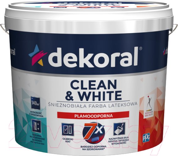 Изображение товара Краска Dekoral Clean&White Грязеотталкивающая матовая (3л, белый)