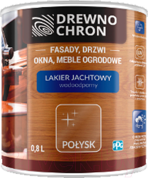 Изображение товара Лак яхтный Drewnochron Jachtowy Полуматовый (800мл, бесцветный)