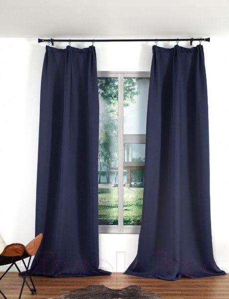 Изображение товара Шторы Casa Conforte Блэкаут 150x270 / 6176916 (2шт, однотонный темно-синий лента)