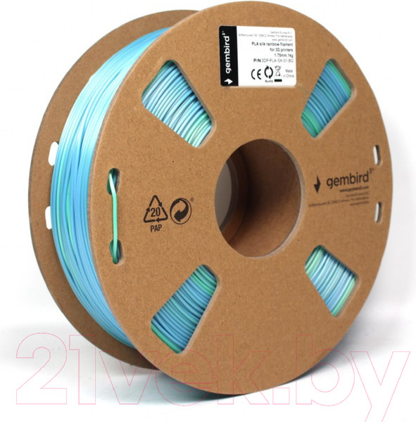 Изображение товара Пластик для 3D-печати Gembird PLA / 3DP-PLA-SK-01-BG (1.75мм, 1кг, синий/зеленый шелк)