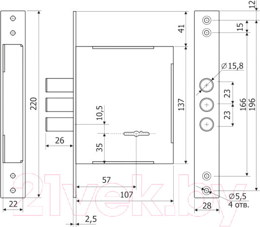 Изображение товара Замок врезной Гардиан 60.01 (сувальдный 4 кл.)