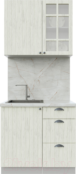 Изображение товара Кухонный гарнитур Интерлиния Берес 0.9А (дуб снежный/дуб снежный/серый каспий)