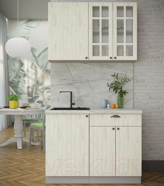 Изображение товара Кухонный гарнитур Интерлиния Берес 1.1А (дуб снежный/дуб снежный/серый каспий)