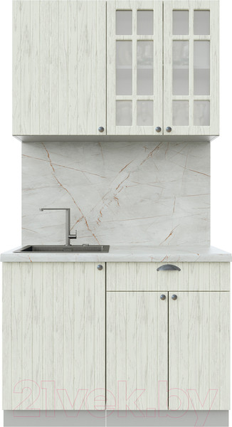 Изображение товара Кухонный гарнитур Интерлиния Берес 1.1А (дуб снежный/дуб снежный/серый каспий)