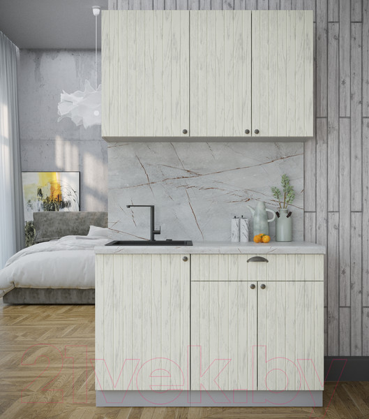 Изображение товара Кухонный гарнитур Интерлиния Берес 1.2А (дуб снежный/дуб снежный/серый каспий)