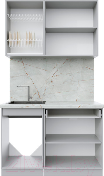 Изображение товара Кухонный гарнитур Интерлиния Берес 1.2А (дуб снежный/дуб снежный/серый каспий)