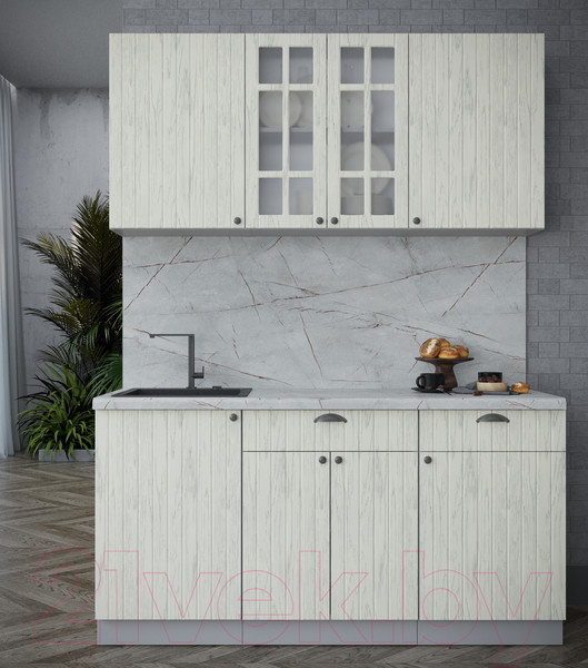 Изображение товара Кухонный гарнитур Интерлиния Берес 1.6А (дуб снежный/дуб снежный/серый каспий)