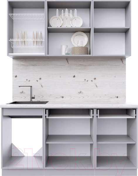 Изображение товара Кухонный гарнитур Интерлиния Берес 1.6А (дуб снежный/дуб снежный/серый каспий)