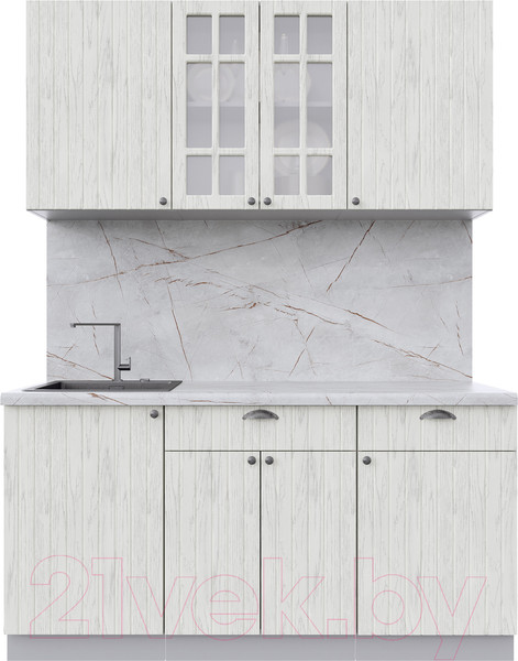 Изображение товара Кухонный гарнитур Интерлиния Берес 1.6А (дуб снежный/дуб снежный/серый каспий)