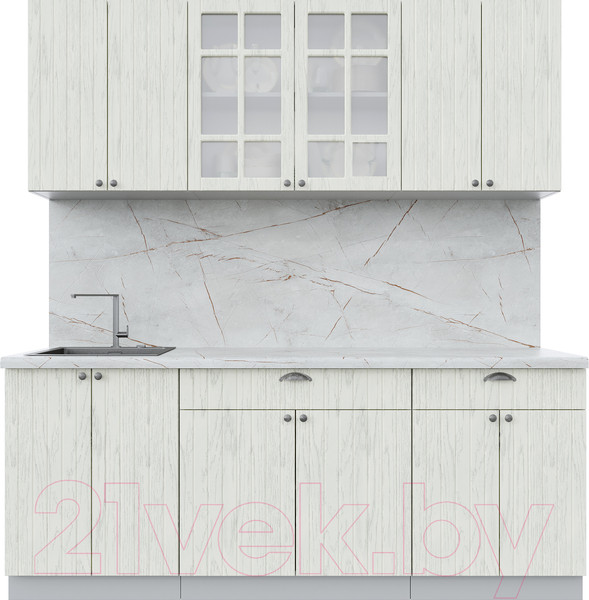 Изображение товара Кухонный гарнитур Интерлиния Берес 2.0А (дуб снежный/дуб снежный/серый каспий)