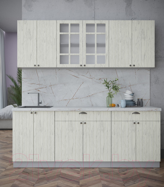 Изображение товара Кухонный гарнитур Интерлиния Берес 2.1А (дуб снежный/дуб снежный/серый каспий)