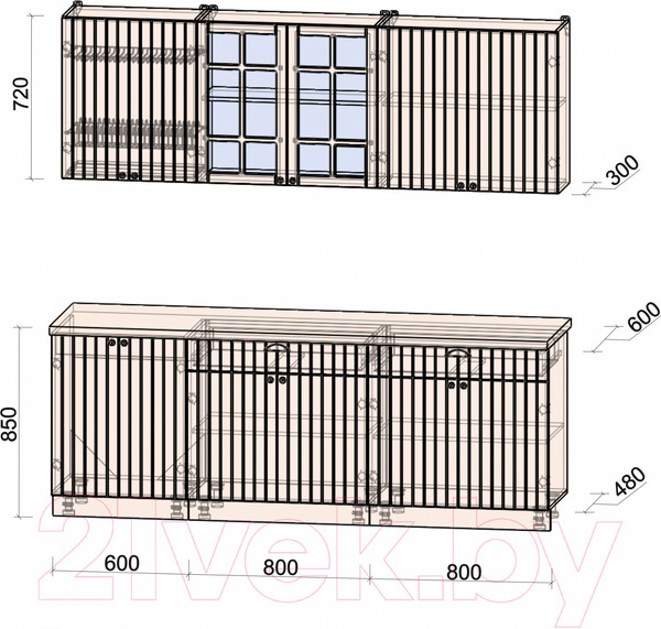Изображение товара Кухонный гарнитур Интерлиния Берес 2.2А (дуб английский/бискайская сосна)