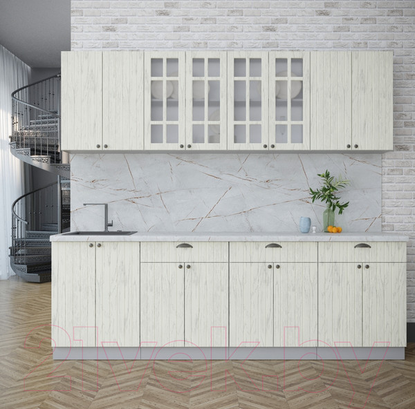 Изображение товара Кухонный гарнитур Интерлиния Берес 2.4А (дуб снежный/дуб снежный/серый каспий)