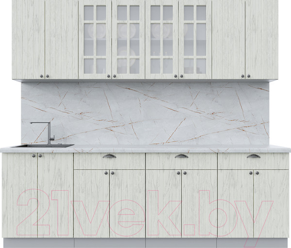 Изображение товара Кухонный гарнитур Интерлиния Берес 2.4А (дуб снежный/дуб снежный/серый каспий)