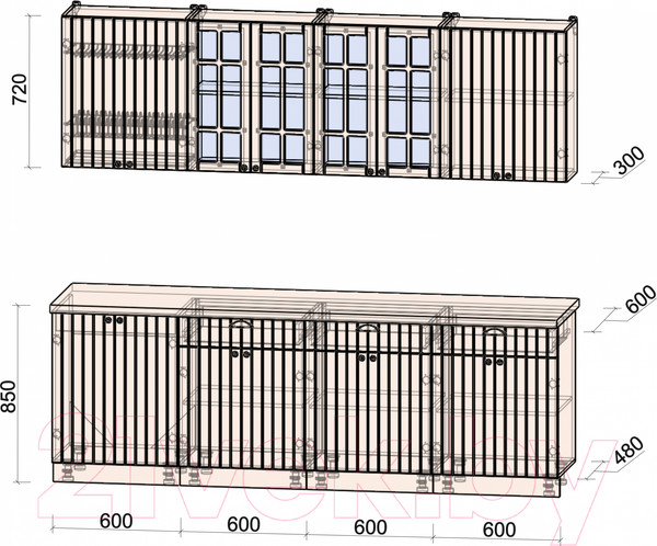 Изображение товара Кухонный гарнитур Интерлиния Берес 2.4А (дуб английский/бискайская сосна)