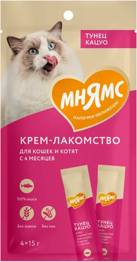 Изображение товара Лакомство для кошек Мнямс Крем-лакомство с тунцом Кацуо / 703805 (4x15г)