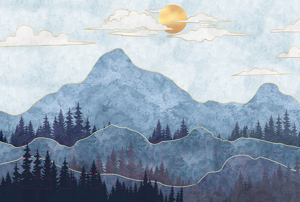 Изображение товара Фотообои листовые Vimala Рисованные горы синие (270x400)