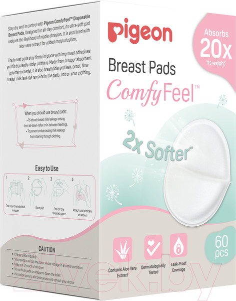 Изображение товара Прокладки для бюстгальтера Pigeon Comfy Feel Breast Pads с алоэ / 79252 (60шт)
