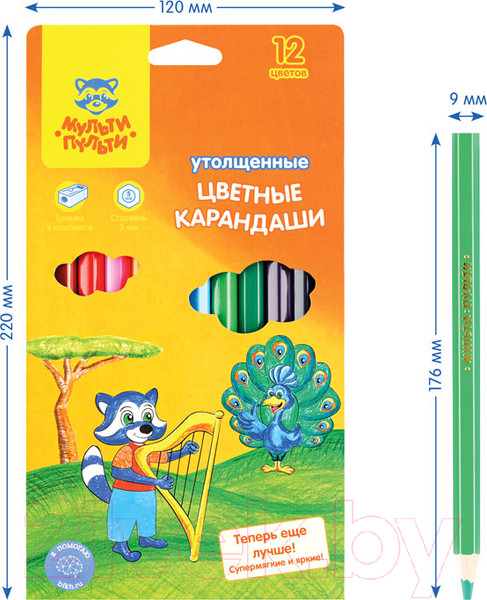 Изображение товара Набор цветных карандашей Мульти-пульти Енот в саванне / CP_11500 (12цв)