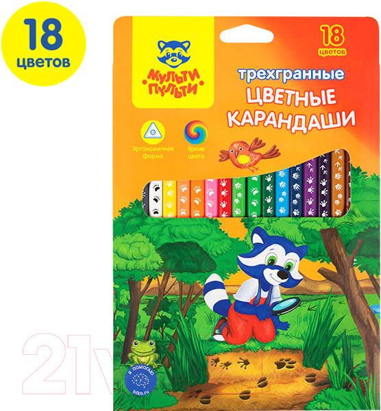 Изображение товара Набор цветных карандашей Мульти-пульти Енот-следопыт / CP_20539 (18цв)