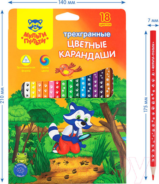 Изображение товара Набор цветных карандашей Мульти-пульти Енот-следопыт / CP_20539 (18цв)