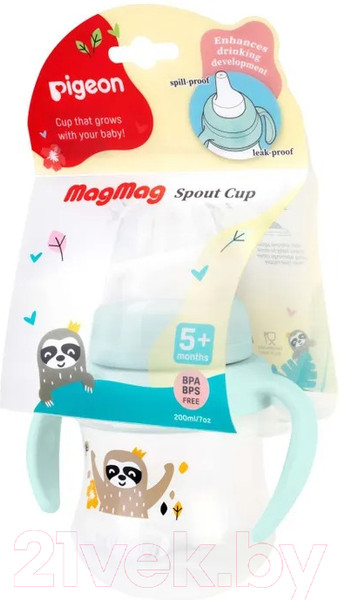 Изображение товара Поильник Pigeon MagMag Ленивец с мягким носиком 5+ / 79239