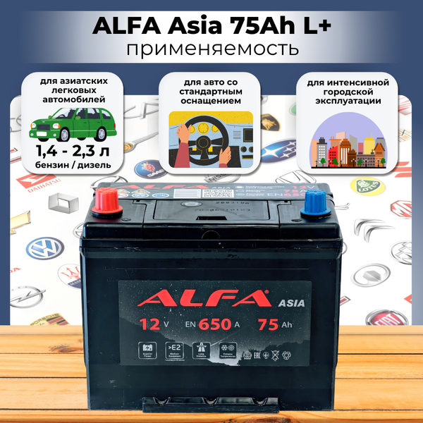 Изображение товара Автомобильный аккумулятор ALFA battery Asia JL 650A (75 А/ч)