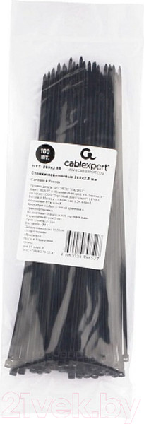Изображение товара Стяжка для кабеля Cablexpert NYT-200x4.8В (100шт, черный)